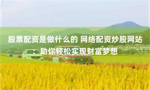股票配资是做什么的 网络配资炒股网站：助你轻松实现财富梦想